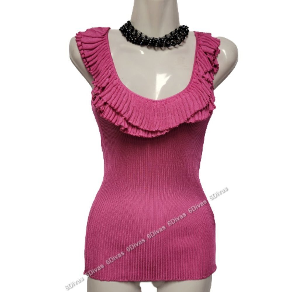 PINK sleeveless frilly knit top